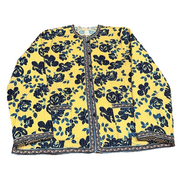 Appleseed's Reversible Quilted Yellow‎ Floral Geo Cotton Button Jacket Women's L - Picture 2 of 11